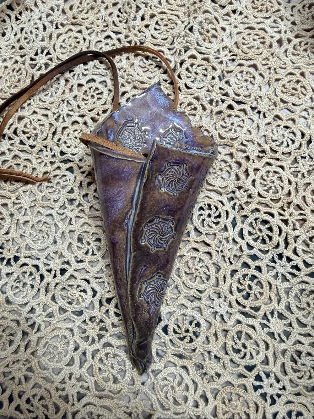 Signed Handmade Ceramic Wall Pocket‎ Vase Boho Rustic Decor